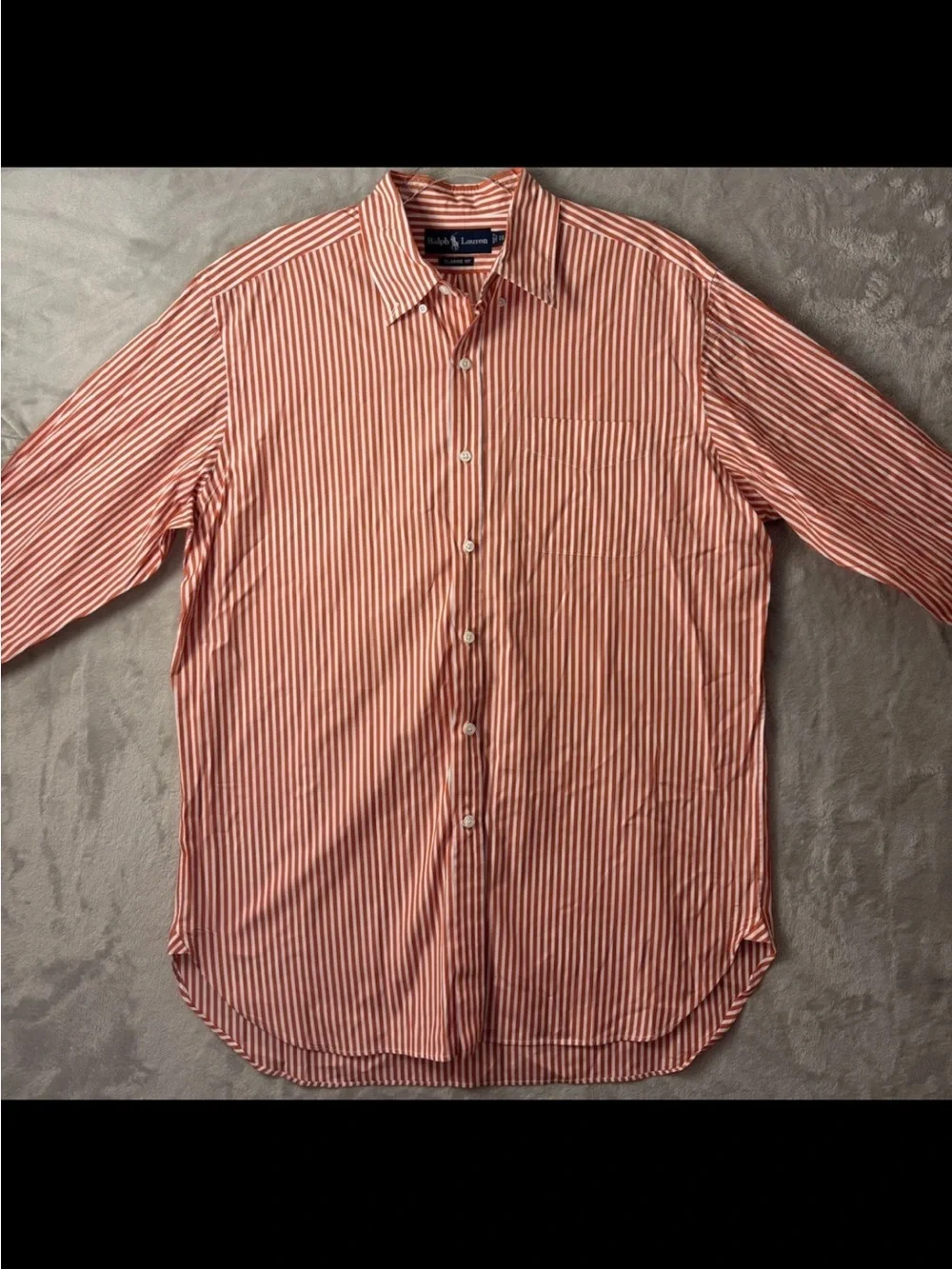 Ralph Lauren Italy Classic Fit Button Down Shirt Orange White Stripe Size 16